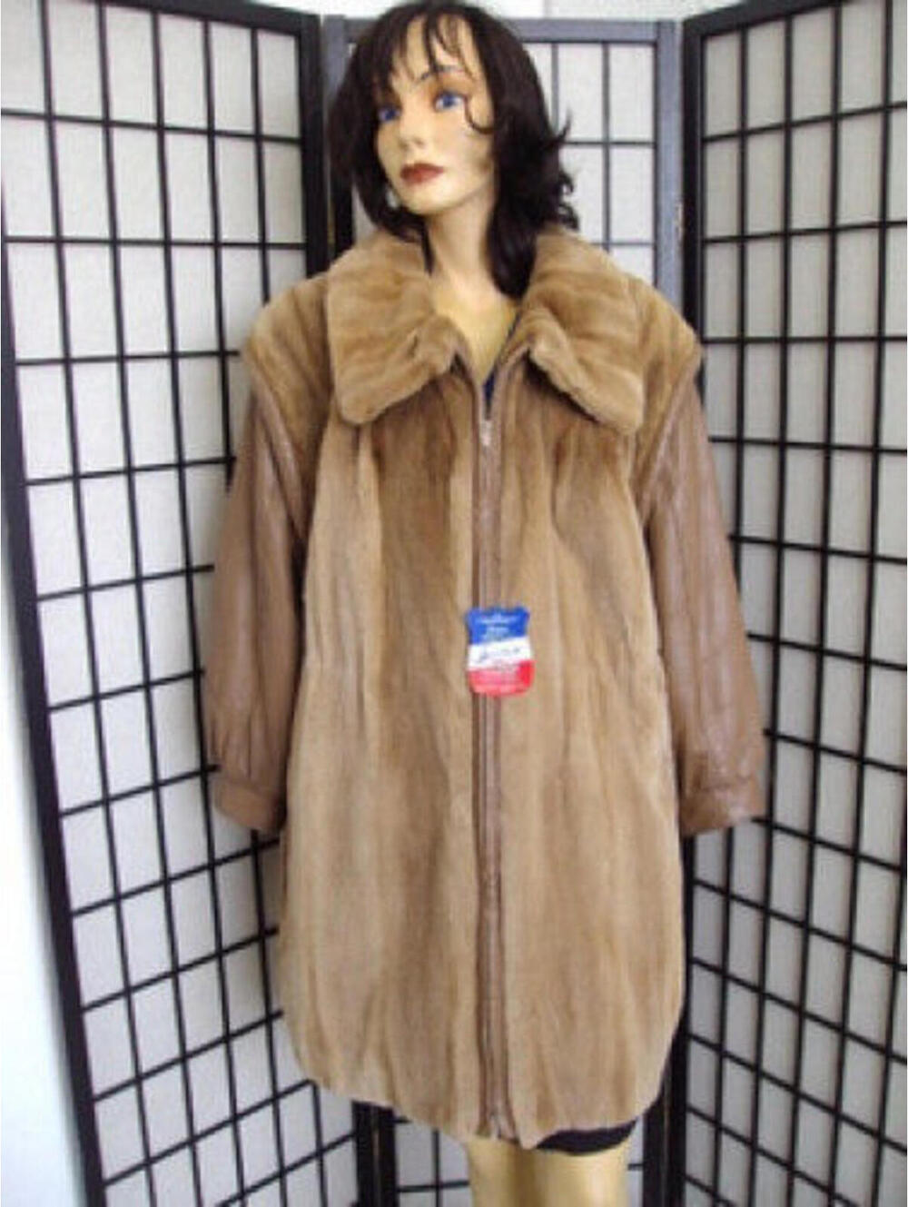 ! MINT SHEARED PASTEL MINK FUR & LEATHER JACKET COAT WOMAN WOMEN SZ 16-18